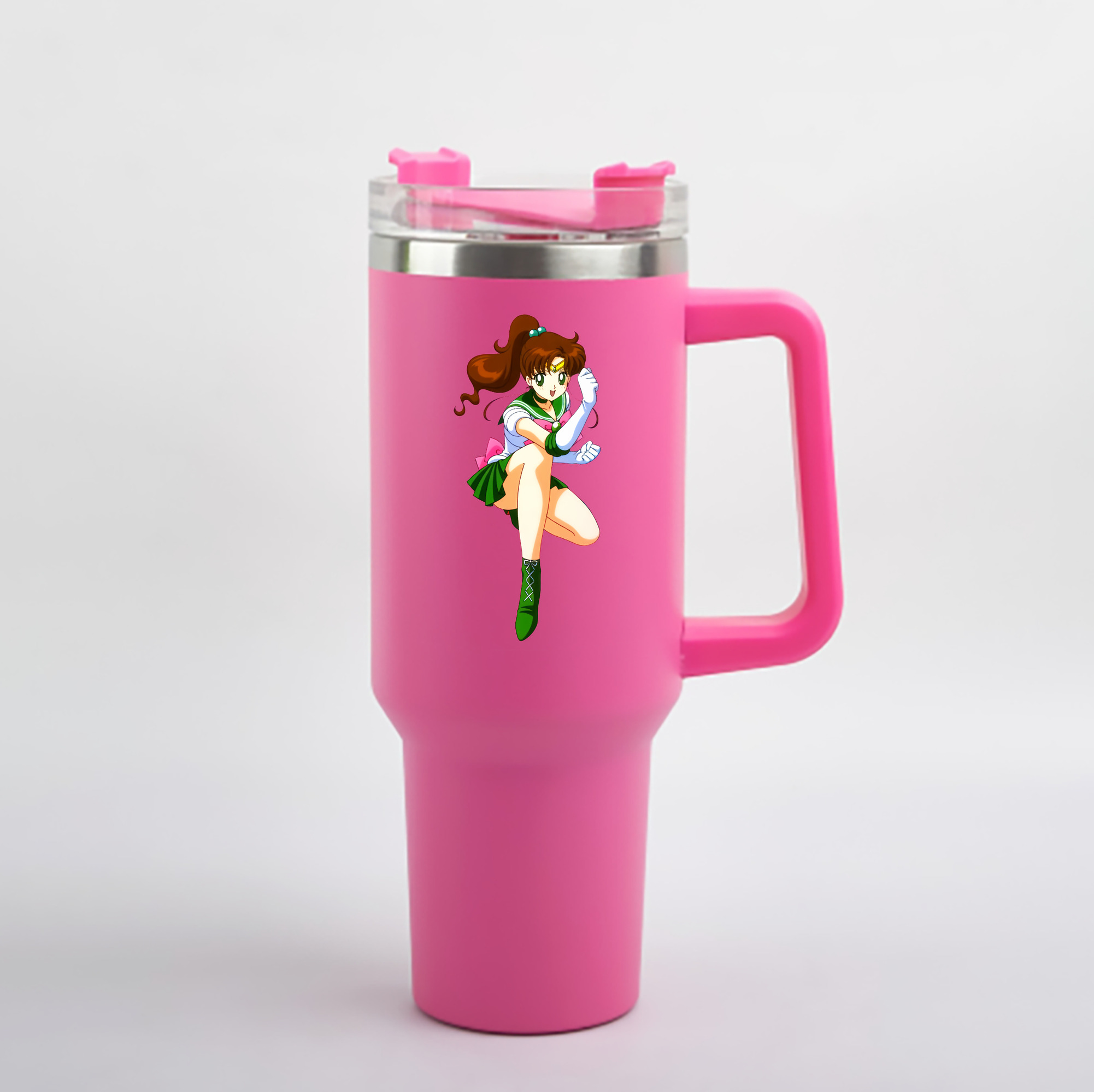 （画像用） 美少女戦士セーラームーン 木野 まこと きの まこと Sailor Moon Kino Makoto （セーラージュピター；Sailor Jupiter） 1200mL車用タンブラー - クリスタルステッカー（プラスチックストロー付き）